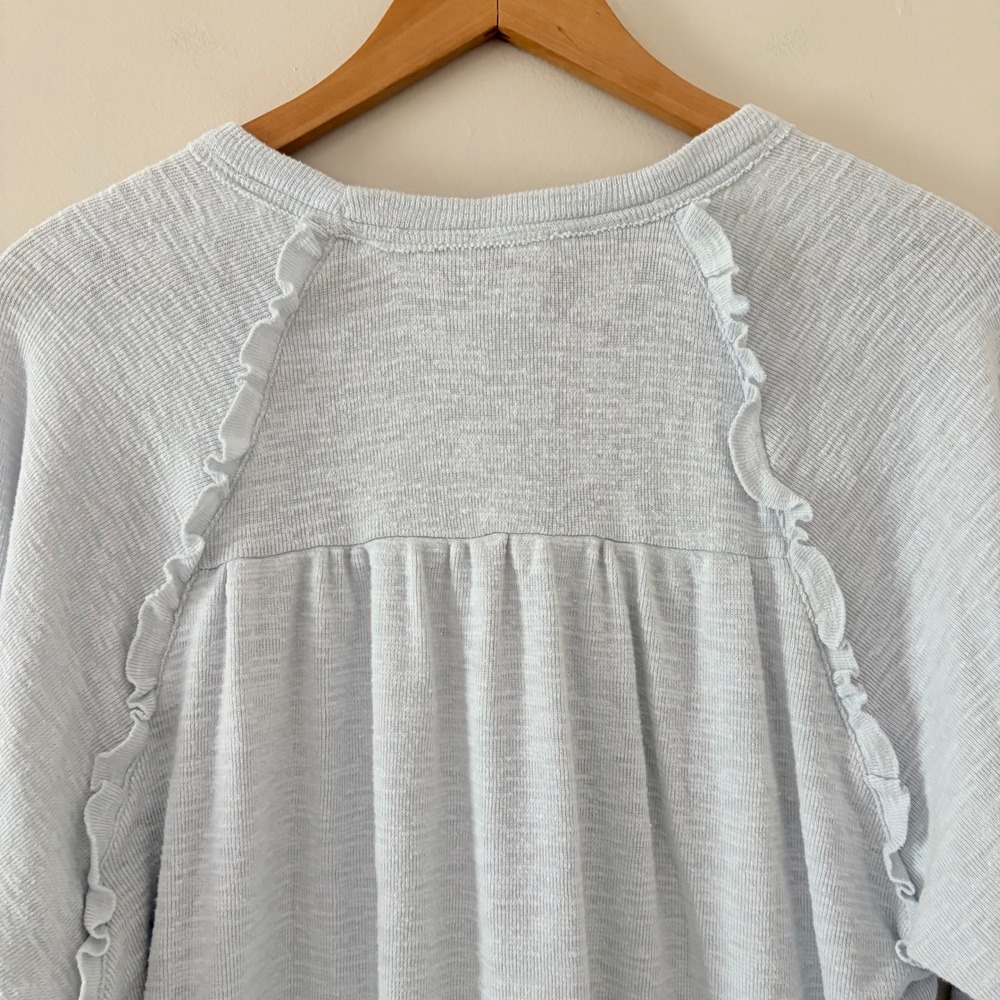 Pilcro Pullover Diana Small Blue Ruffled Raglan Thermal Slub Knit Anthropologie - Picture 5 of 12